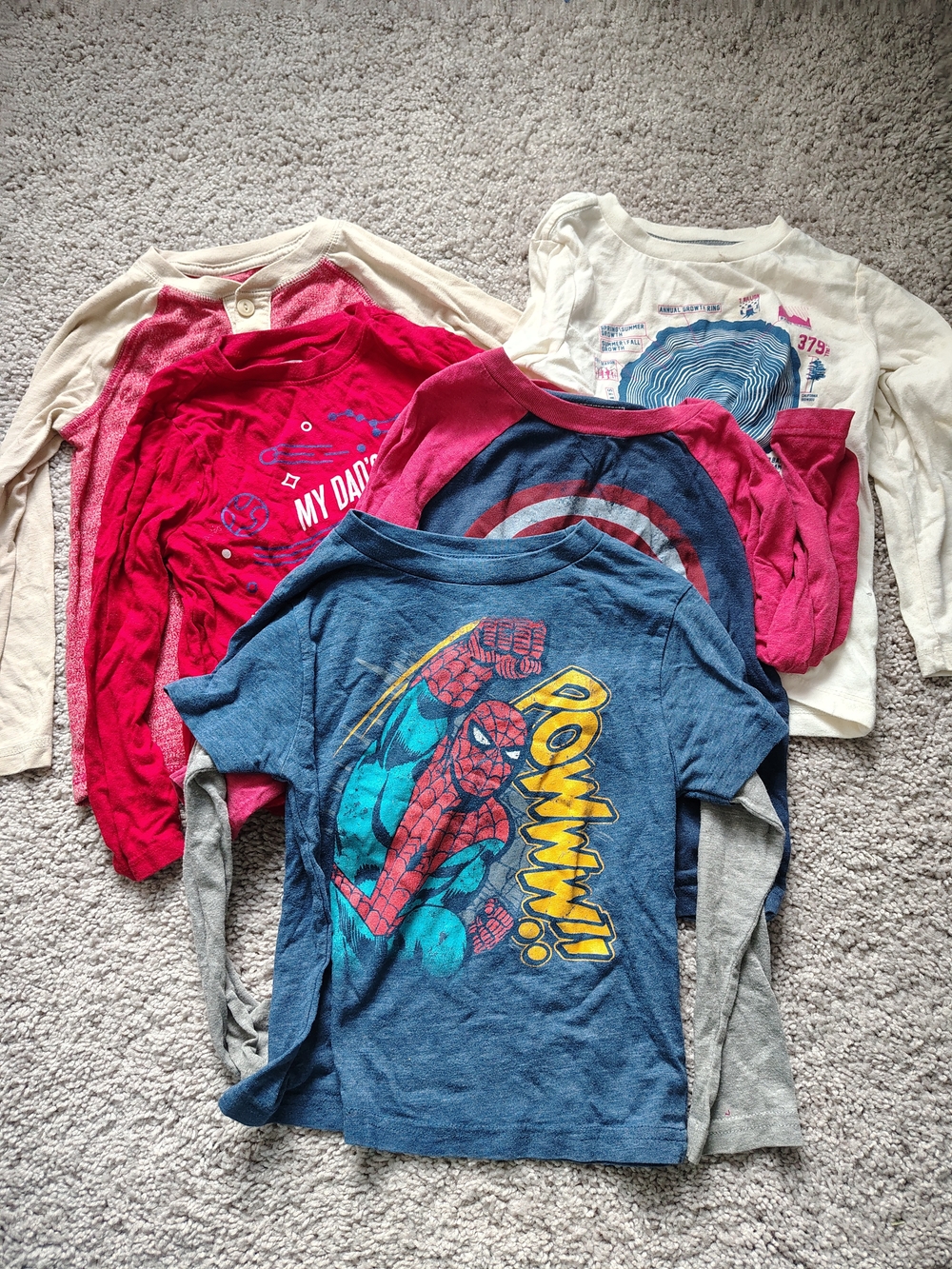 Bundle of 5 Long Sleeved Tees in Red & Blue, Size 5 (Incl. Spiderman & Marvel)